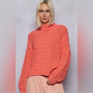 POL Vibrant Coral Turtleneck Sweater NWOT
